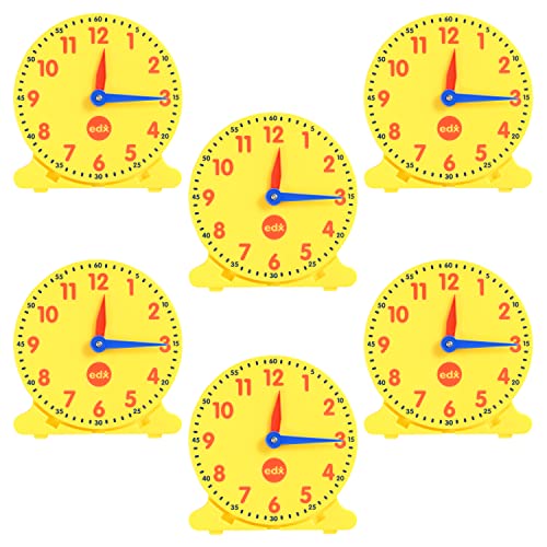 edxeducation Schüleruhren - 6er-Set - Uhren für Kinder zum Erlernen der Uhrzeit - Analoge Uhren mit beweglichen Zeigern zum Erlernen von Minuten und Stunden von edxeducation
