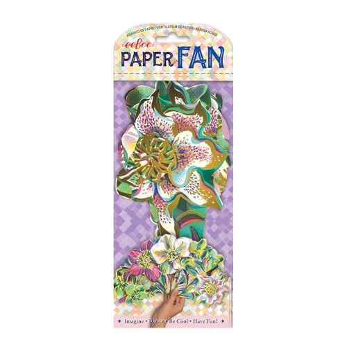 eeBoo Piece & Love: Asta's Flower – 38,1 cm Papierfächer für Erwachsene, lebendiges Blumendesign, Folienprägung, leichter tragbarer Kunstfächer, einzigartig geformte Ränder von eeBoo Piece & Love