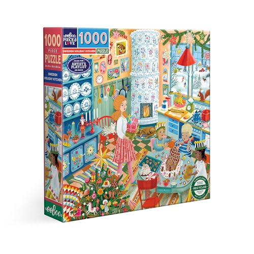 Eeboo Puzzle mit 1000 Teilen, Swedish Holiday Kitchen – Puzzle für Erwachsene, 1000 Teile, skandinavische Weihnachtsküche – Maße 58,5 cm x 58,5 cm von eeBoo