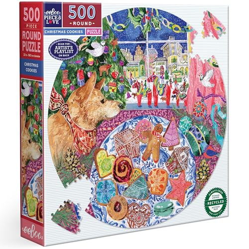 Eeboo - Puzzle rund 500 Teile Weihnachtsplätzchen – Puzzle für Erwachsene aus Karton – Format rund – 58,5 cm Durchmesser von eeBoo