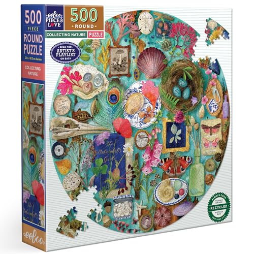 Eeboo - Rundes Puzzle Collecting Nature – Puzzle für Erwachsene 500 Teile aus Karton – Maße 58,5 cm x 58,5 cm von eeBoo
