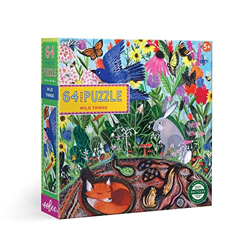 Eeboo: Wild Things Puzzle mit 64 Teilen, Entwicklungshilfe zur Erkennung von Mustern, Formen und Farben, bietet Kindern eine Herausforderung, ab 5 Jahren von eeBoo
