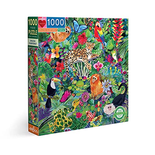 eeBoo PZTAZR Amazon Rainforest 1000 Teile Recyclingkarton für Erwachsene Puzzle aus dem Amazonwald, Mehrfarbig von eeBoo