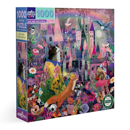 eeBoo Cat and The Castle 1000 Teile auf Einer Katze und einem Schloss mit faszinierenden Details, Puzzle aus recyceltem Karton, PZTCAC von eeBoo