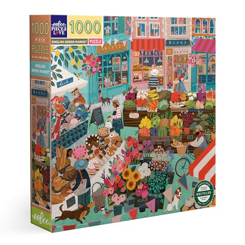 eeBoo English Green Market 1000 Teile aus recyceltem Karton-Buntes Puzzle auf dem Dorfmarkt-PZTEGM von eeBoo