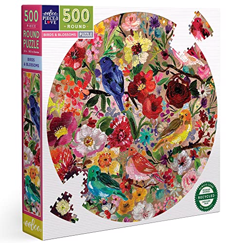 eeBoo Eeboo-500-teiliges rundes Vögel & Blumen-buntes recyceltem Karton-hochwertiges Puzzle für Erwachsene- PZFBBL von eeBoo