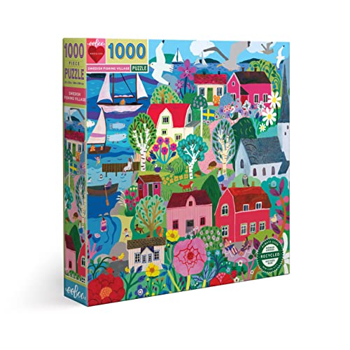 eeBoo Swedish Fishing 1000 Teile auf einem schwedischen Dorf, Puzzle aus recyceltem Karton, für Erwachsene, PZTSWD, Mehrfarbig von eeBoo