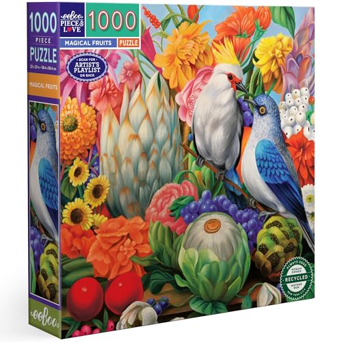 eeBoo Piece & Love: Magical Fruits - 1000 Teile Puzzle - Erwachsenen-Puzzle, quadratisch, 23x23, inklusive Bildreferenzeinsatz, glänzende Teile von eeBoo
