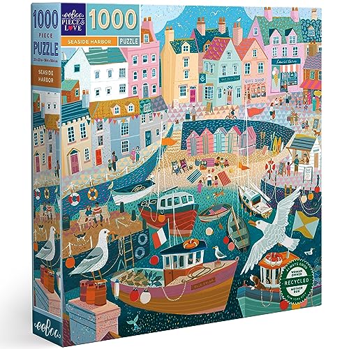 eeBoo Piece & Love: Seaside Harbor – 1000 Teile Puzzle – Erwachsenen-Puzzle, quadratisch, 23 x 23 cm, inkl. Bildreferenzeinsatz, glänzende Teile von eeBoo