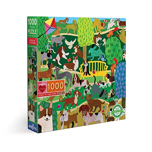 eeBoo: Piece and Love Dogs in Park, 1000 Teile quadratisches Erwachsenenpuzzle, Puzzle für Erwachsene und Familien, Enthält glänzende, stabile Teile und minimalen Puzzlestaub von eeBoo