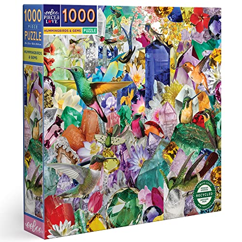 eeBoo: Piece and Love Hummingbirds and Gems Puzzle für Erwachsene, quadratisch, 58,4 x 58,4 cm, wenn fertiggestellt, stabile Puzzleteile, für Kinder ab 14 Jahren von eeBoo