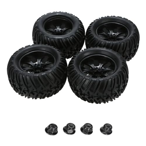 eejinwen 4 Stück 125 mm Gummireifen und Felgen 12 mm Sechskant mit 4 mm Nylon-Kontermuttern for 1/10 RC Monster Truck for Trxs for Hi-Moto for HSP for HPI(DLT005) von eejinwen