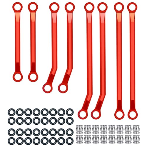 eejinwen 8 STÜCKE Edelstahl High Clearance Chassis Links Lenkgestänge for 1/18 RC Crawler Auto for TRX4-M K10 F150 Upgrade Teil(Rood) von eejinwen