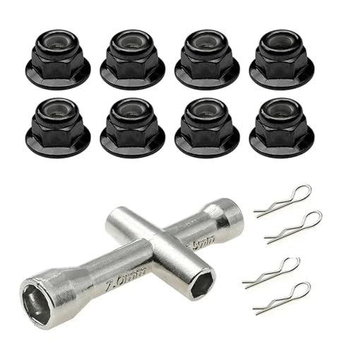 eejinwen RC Teil 8 STÜCKE Metall M4 Flansch Kontermuttern Anti-überspringen Hex Rad Adapter for 1/10 1/8 1/14 RC Auto LKW CrawlerHSP SCX10(Zwart) von eejinwen
