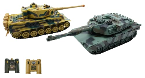 efaso 2X RC Panzer German Tiger I und M1A2 99823 1:28 Ferngesteuerter Panzer mit Sound integriertem Infrarot Kampfsystem und simulierter Schussfunktion 2,4 GHz RC Tank Panzer Modell von efaso