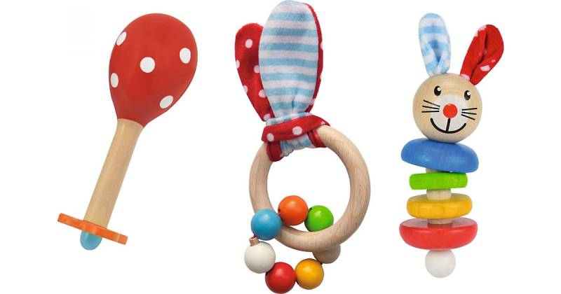 Baby-Geschenke-Set, 3-tlg. - Maraca & Greiflinge weiß/beige von eichhorn