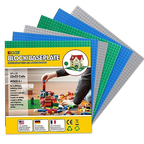 ekuzi 6 Stück Bauplatte für Classic Bausteine, quadratische Grundplatte 32x32 Noppen, Platte Set Kompatibel mit Lego Clssic, Grüne Blaue Graue Platten von ekuzi