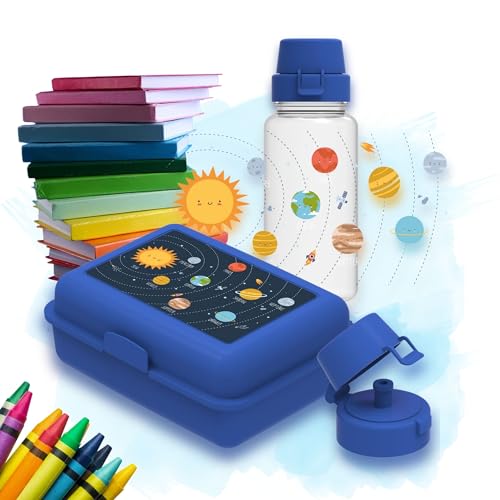 Schulset 'Kids' - Trinkflasche & Brotdose für Kinder - Auslaufsichere Wasserflasche mit Motiv - Lunchbox mit Fächern für Schule & Kindergarten, Farbe:standard-blau PP/transparent Schulset 'Kids' - Trinkflasche & Brotdose für Kinder - Auslaufsichere Wasserflasche mit Motiv - Lunchbox mit Fächern für Schule & Kindergarten, Farbe:standard-blau PP/transparent von elasto PROMOTION FOR LIFE