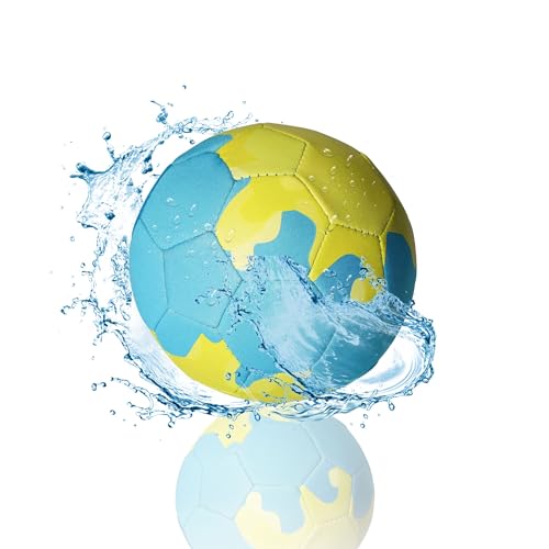 elasto PROMOTION FOR LIFE Aufblasbarer Mini Fußball 'Verao' - Wasserball Ø 15 cm aus Neopren für Strand, Garten, Meer oder Freibad - Kleiner Spielball für Kinder & Erwachsene, Farbe:blau/grün von elasto PROMOTION FOR LIFE