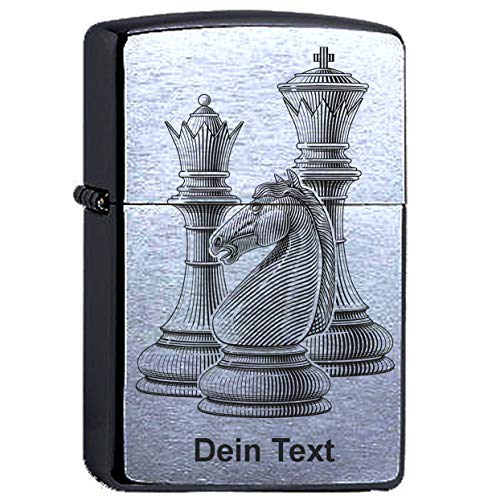 elbedruck Schachfiguren Lasergravur Schach mit Wunschtext Compatible with Zippo personalisiert. Schachfigur Dame, König und Pferd Wunschtext Personalisieren von elbedruck