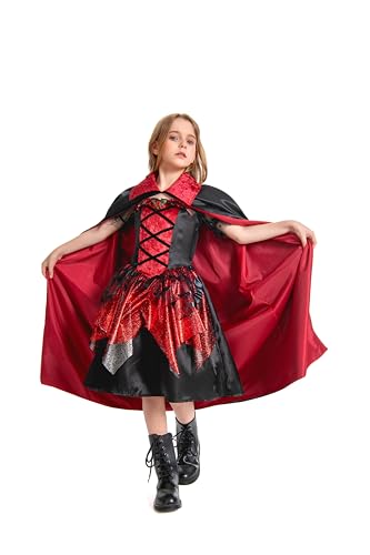 ellzant Vampir-Kostüm für Kinder im Alter von 8 bis 10 Jahren, Halloween-Kostüme, Kleid, Vampirumhang, Rock, Umhang, Weste, Outfit ellzant Vampir-Kostüm für Kinder im Alter von 8 bis 10 Jahren, Halloween-Kostüme, Kleid, Vampirumhang, Rock, Umhang, Weste, Outfit von ellzant