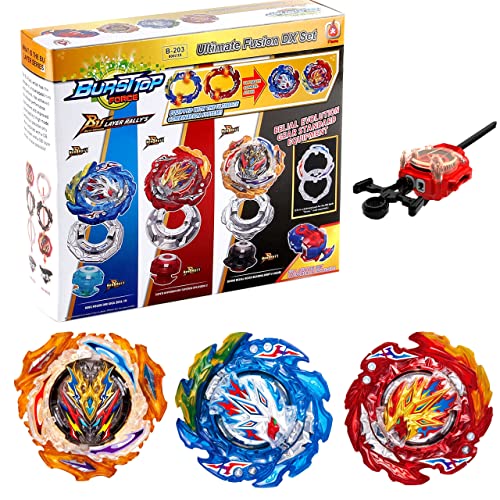 Elrozo 3er Set B-203 Ultimate Fusion DX Set + Launcher Kreisel für Burst Evolution Quaddrive Surge Arena von elrozo