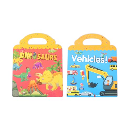 elzle 2 Pack Stickerbuch 3D-Transparentsticker Sticker Book Set Fahrzeuge, Dinosaurier 2 Themen, Kinderspielzeug für 3 4 5 6 Jährige, Lernspielzeug, perfekte Wahl als Geschenk für EIN Kind von elzle