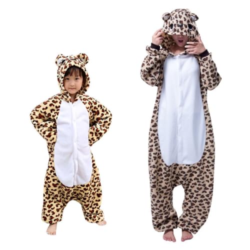 Emmarcon Unisex-Tierpyjama für Erwachsene und Kinder, Winter-Einteiler-Pyjama aus Flanell, weich und warm, ideal für Halloween und Karneval, Leopad-XL von emmarcon
