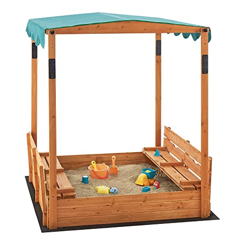 [en.casa] Sandkasten Kellenhusen mit höhenverstellbarem Dach 145 x 118 x 118 cm Sandkiste mit Abdeckung Sandbox mit 2 klappbaren Sitzbänken und Bodenfolie Tannenholz Natur von [en.casa]