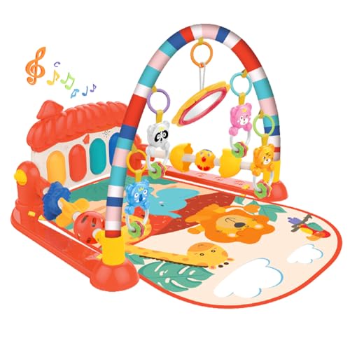 eners Baby Gyms Spielmatten Musikalisches Aktivitätszentrum Kick & Play Piano Gym Tummy Time – Gepolsterte Matte für Neugeborene (Pilze red) von eners