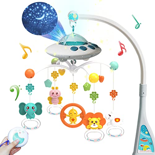 eners Baby Mobile Babybett mit Musik und Lichtern, Bett Mobile Baby Mädchen Junge mit Fernbedienung, Spieluhr Baby Mobile für Bett，Stern und Mond Projektion, Baby Spielzeug 0 3 6 9 12 Monate (Blau) von eners