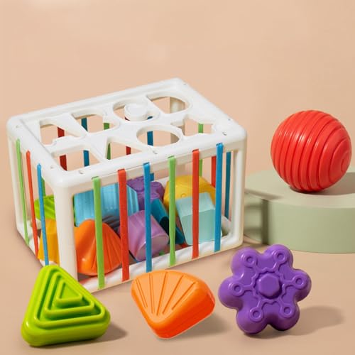 eners Babysensorisches Montessori-Spielzeug für 1-Jährige, sensorische Feinmotorik für Babys, Babyspielzeug 12-18 Monate, Aufbewahrungswürfelbehälter von eners