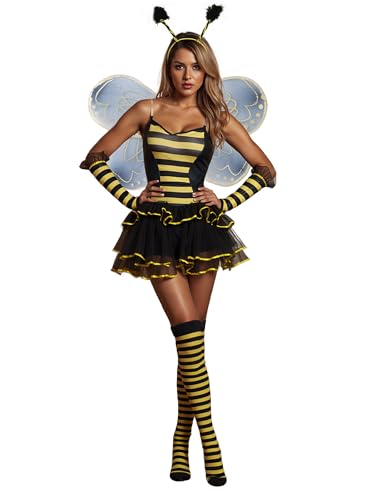 Bienen-Halloween-Kostüm für Damen, mit Flügeln, Stirnband, Beinärmeln für Party, Verkleidung, lustiges Tierkostüm, Hummel (E-Gelb, M) von ensswliz