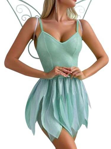 Damen Halloween Poison Ivy Kostüm Deluxe Green Ivy Cosplay Ärmellos Gefälschte Blätter Pailletten Kleid mit Handschuhen Set Fee Cosplay Kostüm (I-Blau, S) von ensswliz