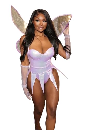 Damenkostüm für Halloween, Waldfee, Schmetterlingsflügel, Cosplay, Rave, Outfits, Schmetterlingsflügel, Anzüge für Halloween-Party (E-Lila, XL) von ensswliz