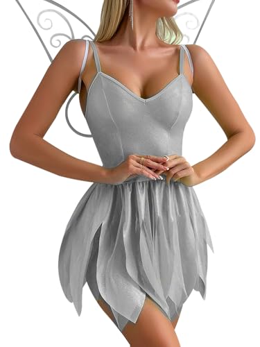 Halloween-Kostüm für Damen, Efeu, Deluxe, grüner Efeu, Cosplay, ärmellos, gefälschte Blätter, Paillettenkleid mit Handschuhen, Feen-Cosplay-Kostüm (I-Weiß, M) von ensswliz