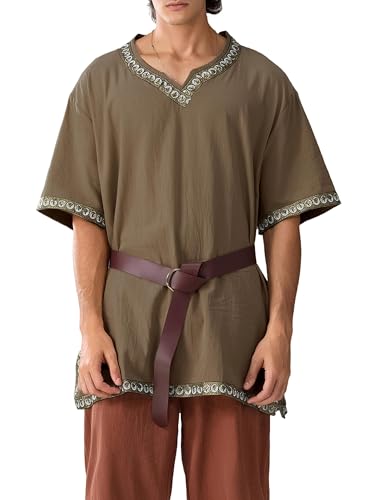 Mittelalterliches Herren-Kostüm, Renaissance-Tempel-Tunika, Wikinger, Ritter, Pirat, Vintage-Krieger, Halloween, Cosplay, Party, Tops, kein Gürtel (A-Kaffee, M) von ensswliz