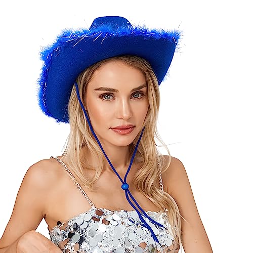 ensswliz Cowboyhüte für Damen, Westernhüte mit breiter Krempe, Filz, Cowgirl-Hut, Halloween, Party, Kostüm, Zubehör ( Einheitsgröße ) von ensswliz