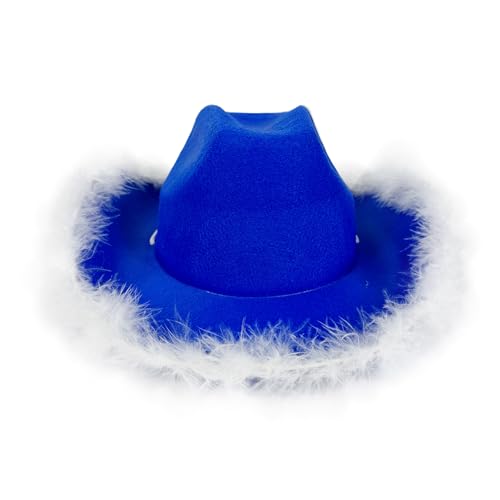 ensswliz Cowboyhüte für Damen, Westernhüte mit breiter Krempe, Filz, Cowgirl-Hut, Halloween, Party, Kostüm, Zubehör (blau, Einheitsgröße) von ensswliz