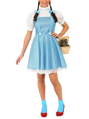ensswliz Dorothy-Kleid für Damen, Halloween-Kostüm, Puffärmel, Spitzensaum, rauchblau, kariert, Korsett-Minikleid, Märchen-Cosplay-Kleid, (J-Blue, L) von ensswliz