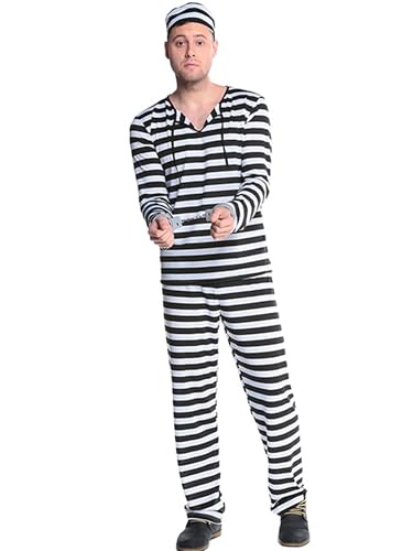 ensswliz Halloween-Kostüm für Damen, Häftlingskostüm, lustig, gestreift, Cosplay-Outfit (C-Schwarz, M) von ensswliz