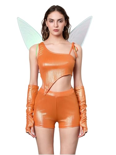 ensswliz Halloween-Kostüm für Damen, Waldfee, Schmetterlingsflügel, Cosplay, Rave-Outfits, Schmetterlingsflügel, Anzüge für Halloween-Party (D-Orange, L) von ensswliz