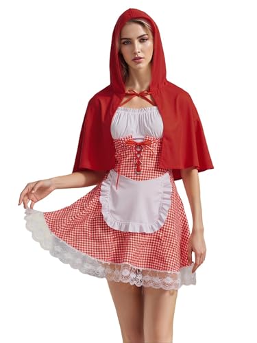 ensswliz Oktoberfest-Kostüme für Damen, deutsches Karomuster, Minikleider und Schürzen, Set für Halloween, Weihnachten, Cosplay, Party-Outfits (C-Red, L) von ensswliz