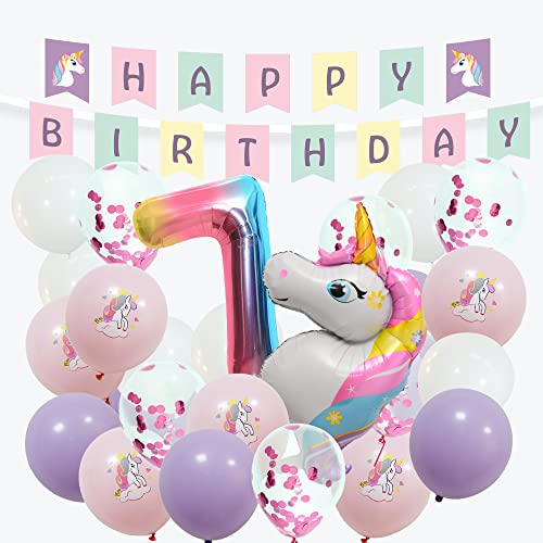 envami® Einhorn Deko 7 Geburtstag I 32 Stk. - Luftballon Helium - Deko 7 Geburtstag Mädchen - Luftballon 7 - Geburtstagsdeko 7 Mädchen - Einhorn Kindergeburtstag - Folienballon 7 von envami