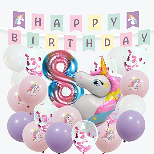 envami® Einhorn Deko 8 Geburtstag I 32 Stk. - Luftballon Helium - Deko 8 Geburtstag Mädchen - Luftballon 8 - Geburtstagsdeko 8 Mädchen - Einhorn Kindergeburtstag - Folienballon 8 von envami