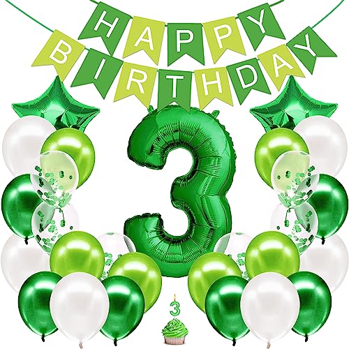 envami® Geburtstagsdeko Jungen Grün Zahl 3. Geburtstag Junge Happy Birthday Deko Geburtstag Junge Folienballon 3 Luftballon 3. Geburtstag Kindergeburtstag Deko 3. Geburtstag Junge von envami