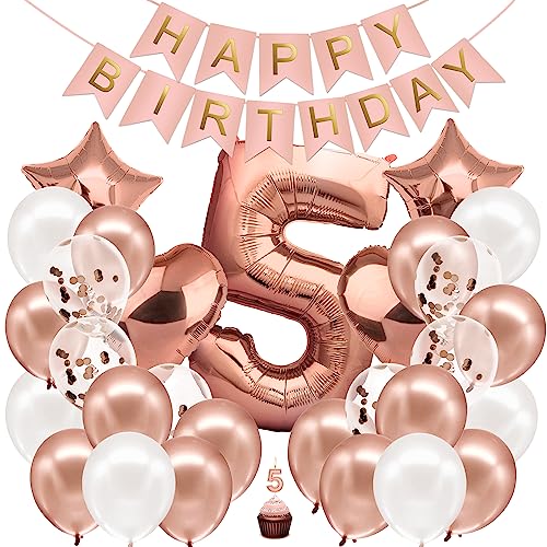 envami® Rosegold Geburtstagsdeko für Mädchen - Happy Birthday Deko Set mit Folienballon und Luftballon für 5. Geburtstag - Kindergeburtstag Dekoration envami® Rosegold Geburtstagsdeko für Mädchen - Happy Birthday Deko Set mit Folienballon und Luftballon für 5. Geburtstag - Kindergeburtstag Dekoration von envami
