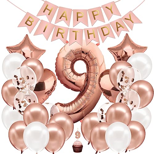 envami® Rosegold Geburtstagsdeko für Mädchen - Happy Birthday Deko Set mit Folienballon und Luftballon für 9. Geburtstag - Kindergeburtstag Dekoration envami® Rosegold Geburtstagsdeko für Mädchen - Happy Birthday Deko Set mit Folienballon und Luftballon für 9. Geburtstag - Kindergeburtstag Dekoration von envami