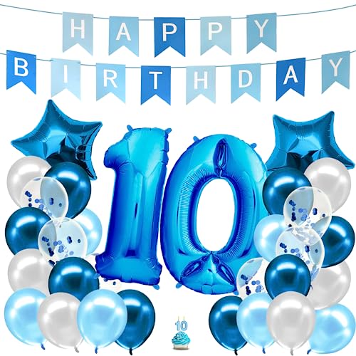 envami® Geburtstagsdeko Jungen Blau Zahl 10. Geburtstag Junge Happy Birthday Deko Folienballon 10 Luftballon 10. Geburtstag Kindergeburtstag Deko 10. von envami