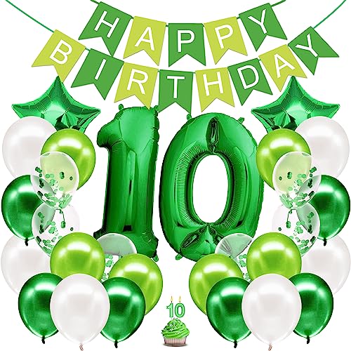 envami® Geburtstagsdeko Jungen Grün Zahl 10. Geburtstag Junge Happy Birthday Deko Geburtstag Junge Folienballon 10 Luftballon 10. Geburtstag Kindergeburtstag Deko 10. Geburtstag Junge von envami